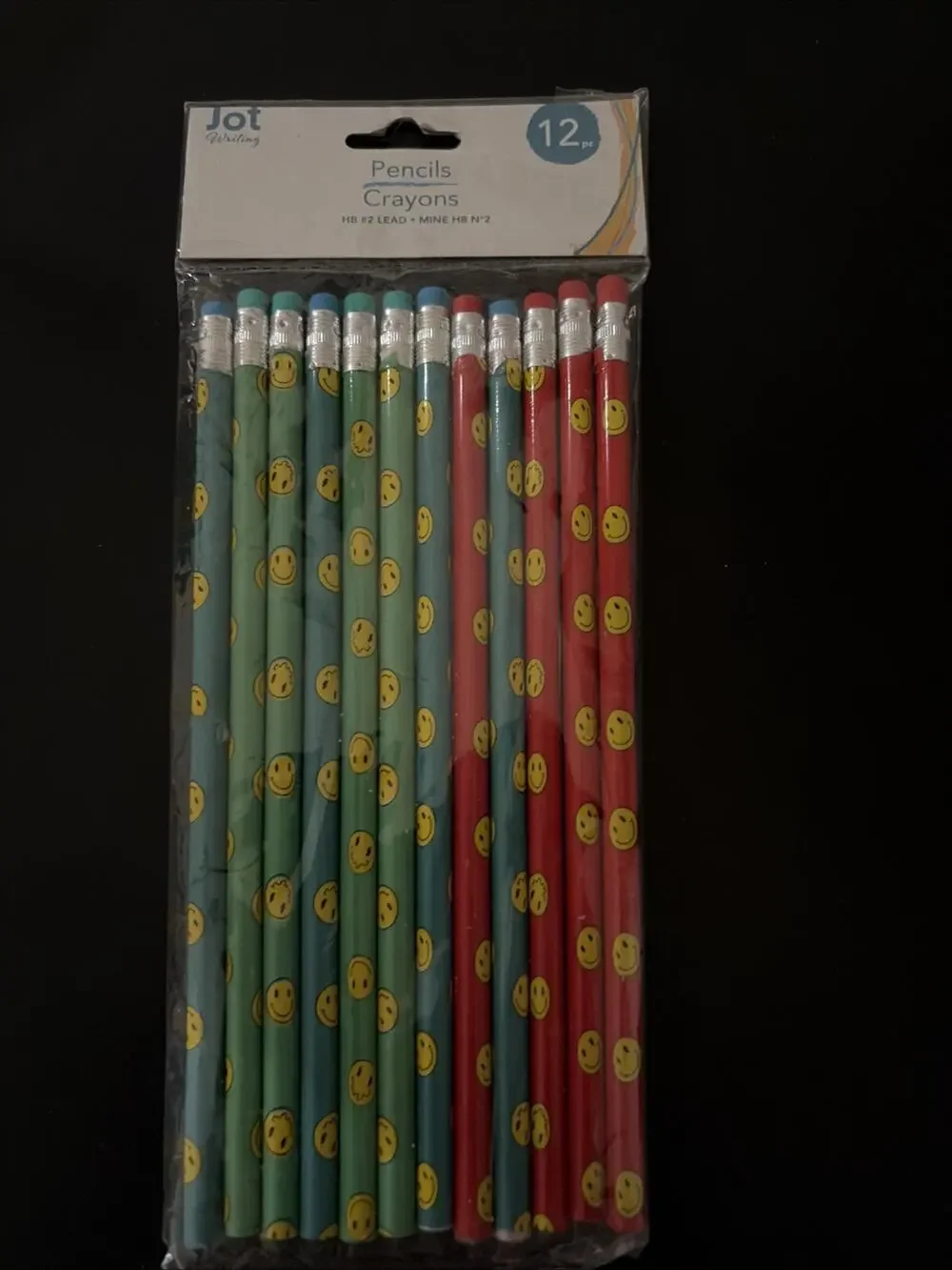 Jot Smiley Face Writing HB #2 Lead Pencils (Pack Of 12) New Red Blue Green NEW